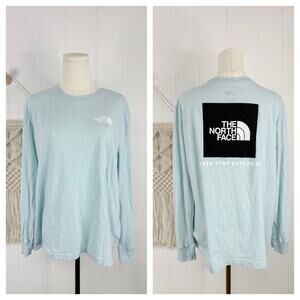 The North Face Womens Box Logo Long Sleeve Shirt XL NSE Light Blue Crewneck
